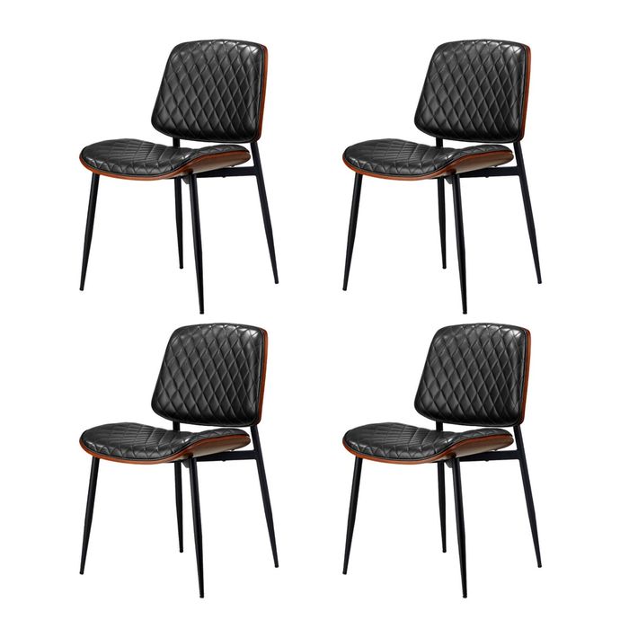 Oikiture Set of 4 Dining Chairs Retro Faux Leather Black