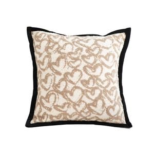 SOGA 50cm Elegant Beige Scrollwork Pattern Black Trim Decorative Throw Pillow