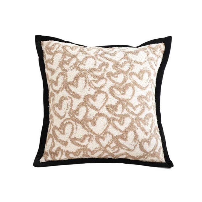 SOGA 50cm Elegant Beige Scrollwork Pattern Black Trim Decorative Throw Pillow