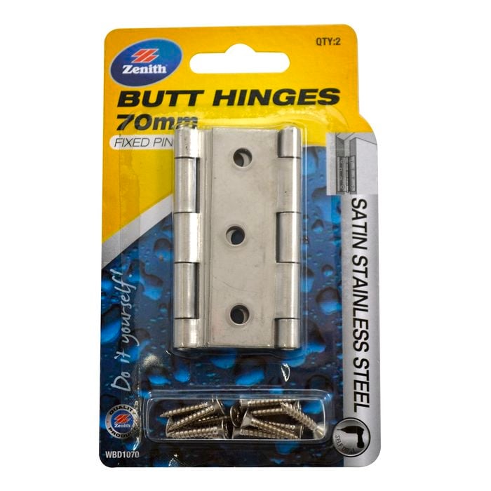 Zenith Fixed Pin Butt Hinge Stainless Steel 70mm 2pk
