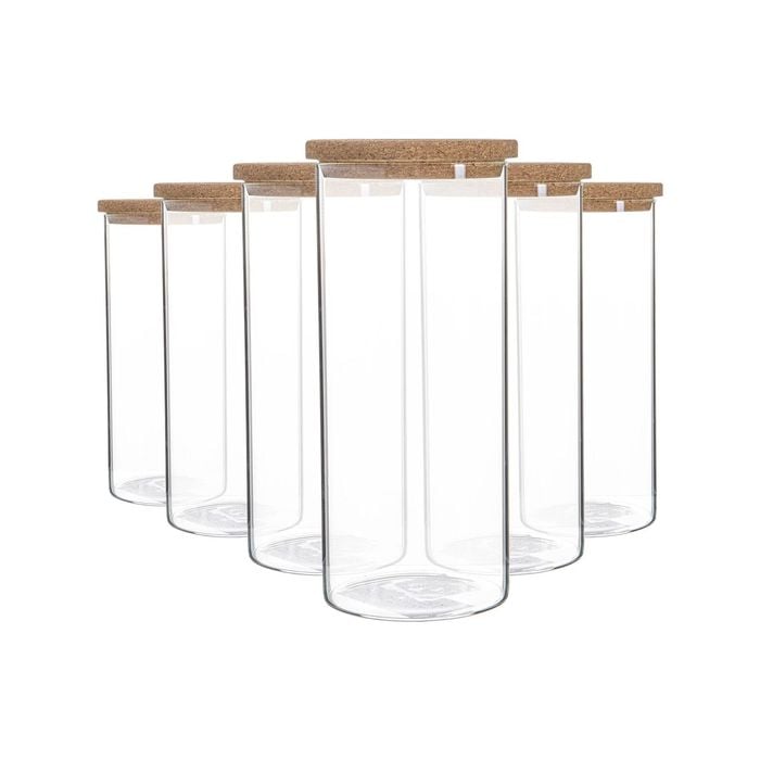 Argon Tableware Glass Storage Jars with Cork Lids - 1.5 Litre - Pack of 6