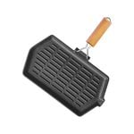 SOGA Rectangular Cast Iron Griddle Grill with  Wooden Handle
