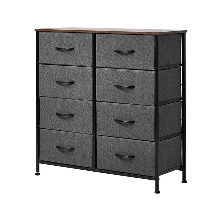Oikiture Fabric 8 Chest of Drawers Grey