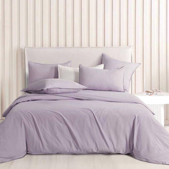 CleverPolly Vintage Washed Microfibre Quilt Cover Set - Lilac - Super King