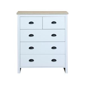 Design Square Ari Modern Chest Of 5-Drawers Tallboy Dresser Storage Cabinet - Oak & White