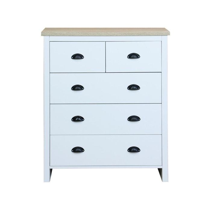 Design Square Ari Modern Chest Of 5-Drawers Tallboy Dresser Storage Cabinet - Oak & White