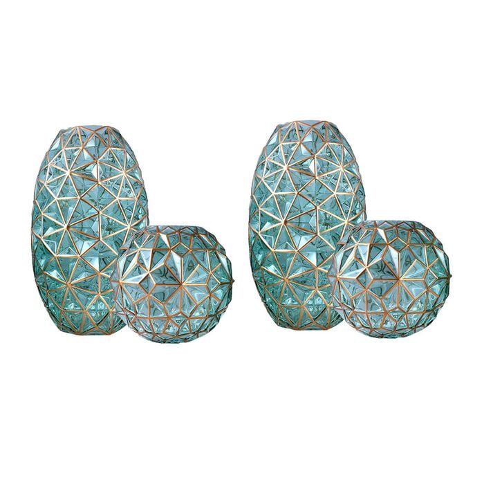 SOGA 2X Green Diamond-Cut Glass Vase Sets – Gold Accent
