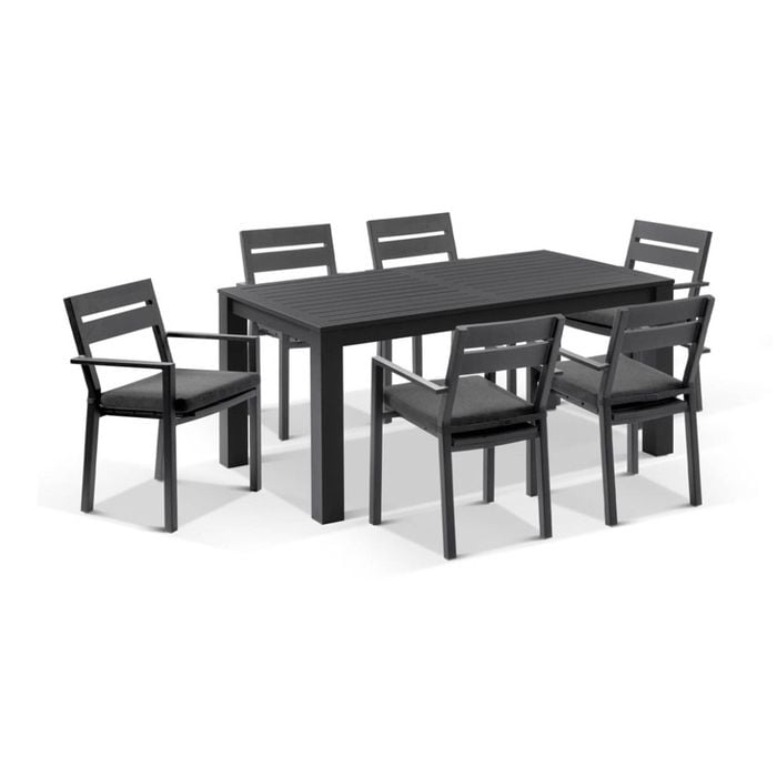 Santorini 6 Seater Outdoor Rectangle Aluminium Dining Table And Chairs Setting Charcoal