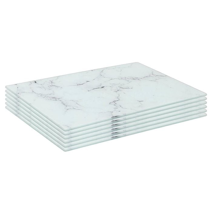 6x Glass Placemats - 30 x 20cm - Marble Effect - Dining Table Place Mats Tabletop Protector for Kitchen Worktops