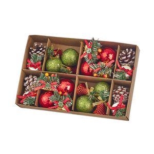 Catzon 24 Pcs Christmas Ball Ornaments Including Pine Cones & Gift Box & Drums for Xmas Decor-Red