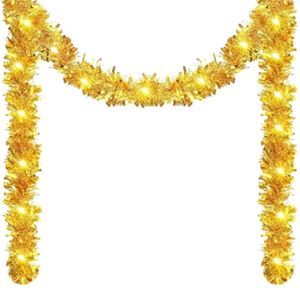 P&P Yellow Christmas Tinsel Garland 5m Long Battery Operated LED Lights Decor