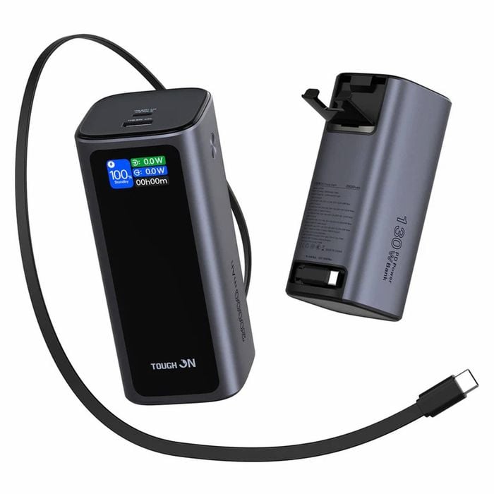 Tough On 130W 20000mAh Power Bank with Retractable Built-in Cable & Stand