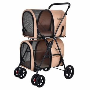 Costway 4in1 Pet Stroller Double Layer Travel Cart Beige
