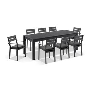Santorini 8 Seater Outdoor Rectangle Aluminium Dining Table And Chairs Setting Charcoal