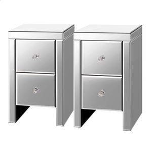 ALFORDSON 2x Mirrored Bedside Table Silver