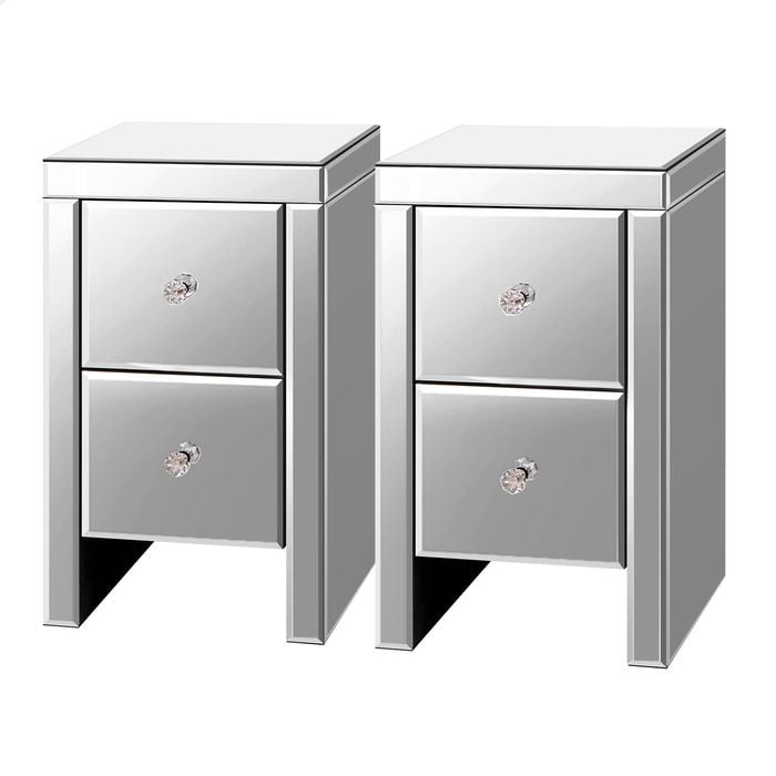 ALFORDSON 2x Mirrored Bedside Table Silver