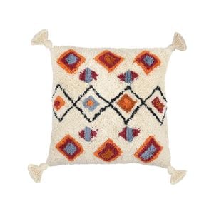 Yarra Textiles  Tufted Cushion Cover | Geometric Diamond Chevron pattern  with  Tassels |  45cm x 45cm , Ivory