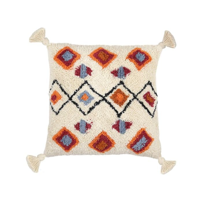 Yarra Textiles  Tufted Cushion Cover | Geometric Diamond Chevron pattern  with  Tassels |  45cm x 45cm , Ivory