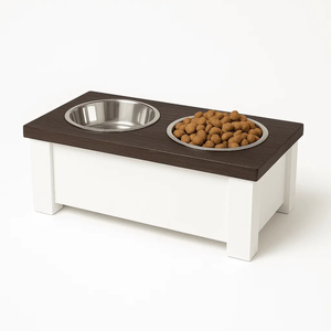 Paws and Willow Small Espresso/White 2-Bowl Chic' Wooden Dog Feeder