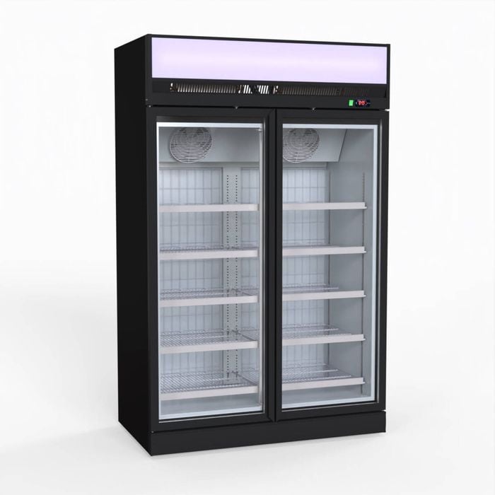 Thermaster 1006l Black Upright Double Glass Door Freezer  - Display Freezers (lg-1006df)
