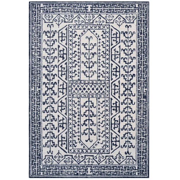 Handmade Designer Wool Rug-Lipi 6271-Ivory/Grey-110x160cm