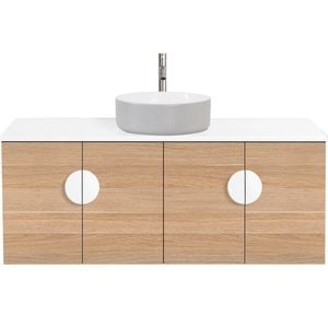 CIBO 1200mm Oak Mornington Wall Hung Vanity with Light Grey / White Basin and White Handles