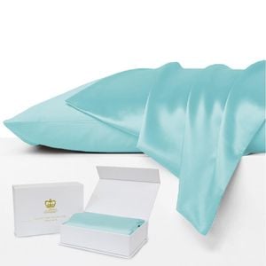 Luxor Crown AQUA Set of 2 Mulberry Silk Pillowcases