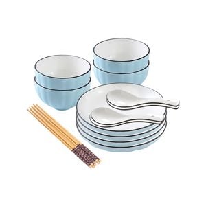SOGA Blue Japanese Style Ceramic Dinnerware Set of 8