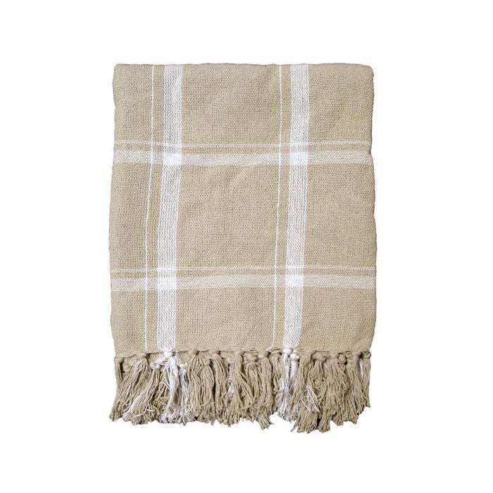Tanner Latte Cotton Knitted Checkered Throw Rug 125 x 150 cm