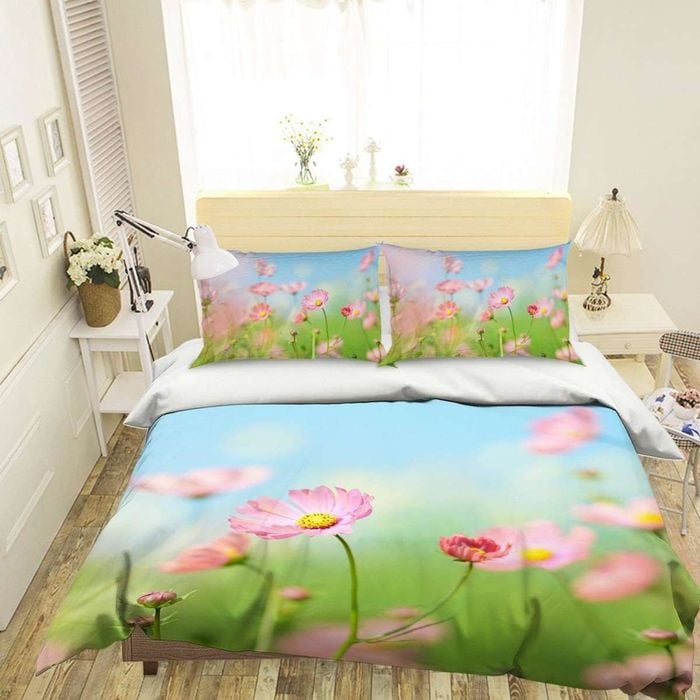 3D Pink Flower Grass 94 Bed Pillowcases Quilt King Size
