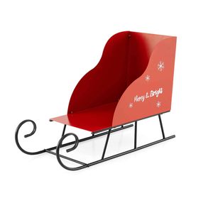 Costway Metal Christmas Santa Sleigh Basket Cart Xmas Storage-Red