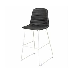 Olg Sofia Kitchen Stool White Sled Base Black Vinyl Upholstered Seat