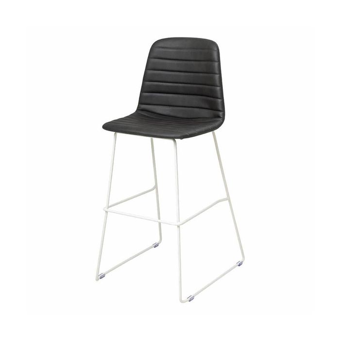 Olg Sofia Kitchen Stool White Sled Base Black Vinyl Upholstered Seat