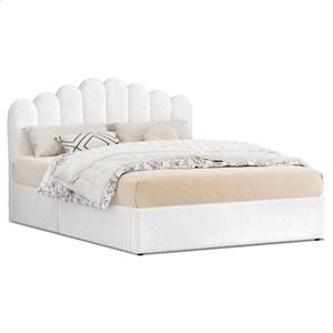 Alfordson Bed Frame Queen Size Gas Lift Storage Base Wooden Boucle White Mutis