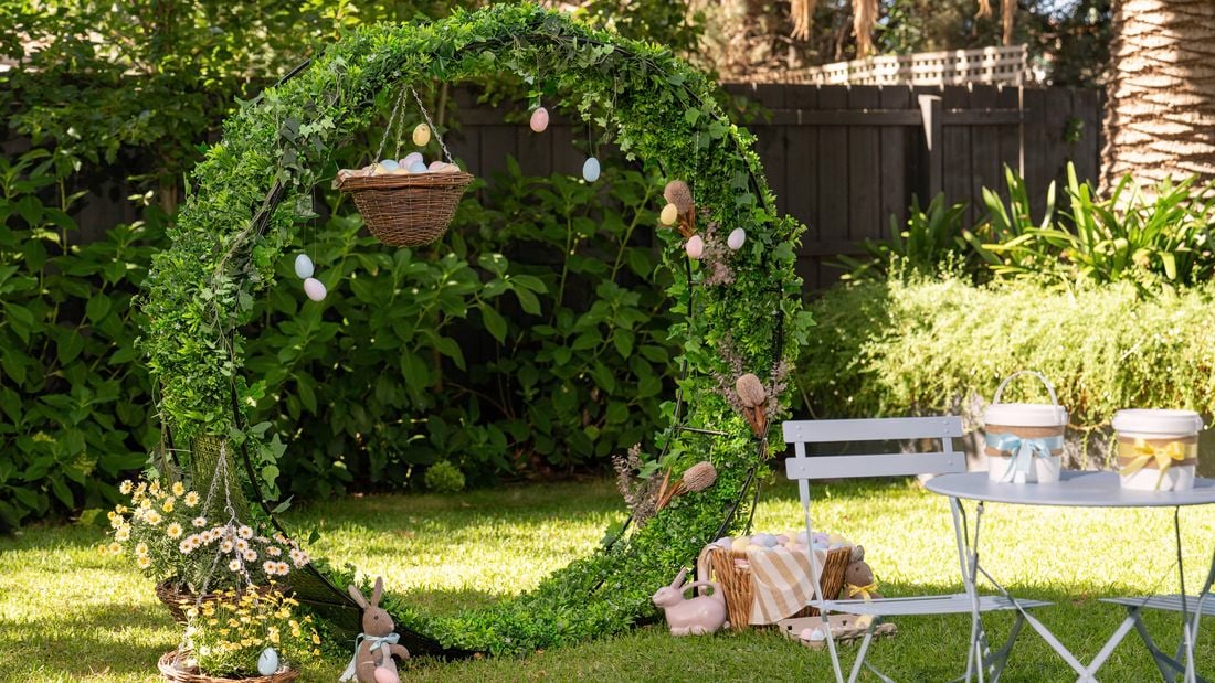Decorated garden arch for Easter backyard display