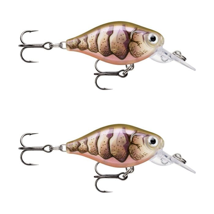 2x Rapala 3.5cm X Light Crank Mid Run Crankbait Fishing Lures - Purple Prawn UV