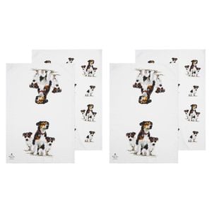 2x 2pc Ashdene Puppy Love Jack Russell Kitchen Tea Towel 50x70cm - White