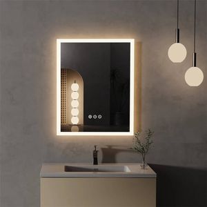 OAKORY 40x50cm Rectangle LED Light Bathroom Mirror Backlit Touch Mirror Dimmable Defog