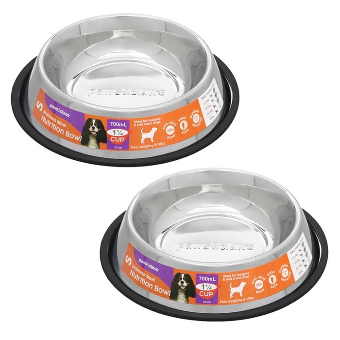 2PK Paws & Claws 700ml Stainless Steel Pet Bowl Black