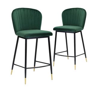 DS Velvet Bar Stool Green - Set of 2