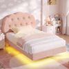 Advwin LED Floating Bed Frame with Adjustable Headboard and Storage Bags King Single Pink