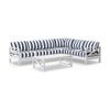Kansas Outdoor Aluminium Corner Modular Lounge Set White With Coffee Table & Navy Stripe Cushions