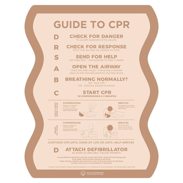 Stylish Pool CPR Sign Beige & Cream Wave