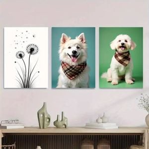 3pcs Dog Portraits & Dandelion Modern Print 100% Australian Made 3 x 40x60cm (Metal Print)