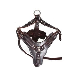 CottonMore Top Quality Genuine Leather Large Breed Dog Harness Brown - Medium