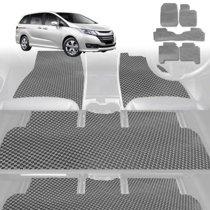 6D Diamond Car Floor Mats for Honda Odyssey 2014-2020 Standard 8 Seater-Ultimate Set-Grey-Outback GT