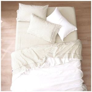 Renee Taylor 250TC Bran Gingham Patterned Cotton Sheet Set Beige Queen