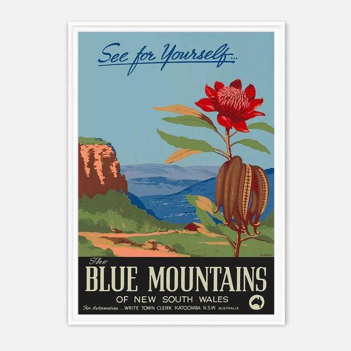 Galrie Stunning Vintage Travel Poster of the Blue Mountains in New South Wales, White Frame, 70 x 100cm (28 x 40inch)