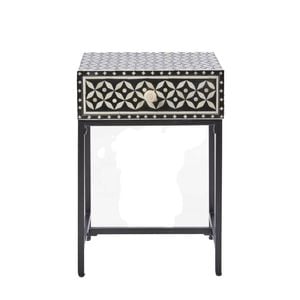 Belle Stella Bone Inlay Bedside Table w/ Drawer 45x65cm - Black