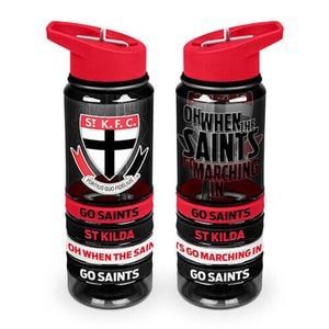 AFL Tritan Drink Water Bottle 650ml - St Kilda Saints - Sipper Straw + 4 Bands